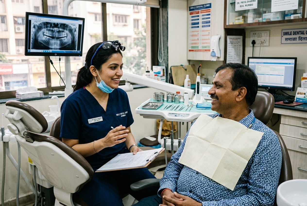 Indian dentist in modern dental clinic operatory in Mumbai